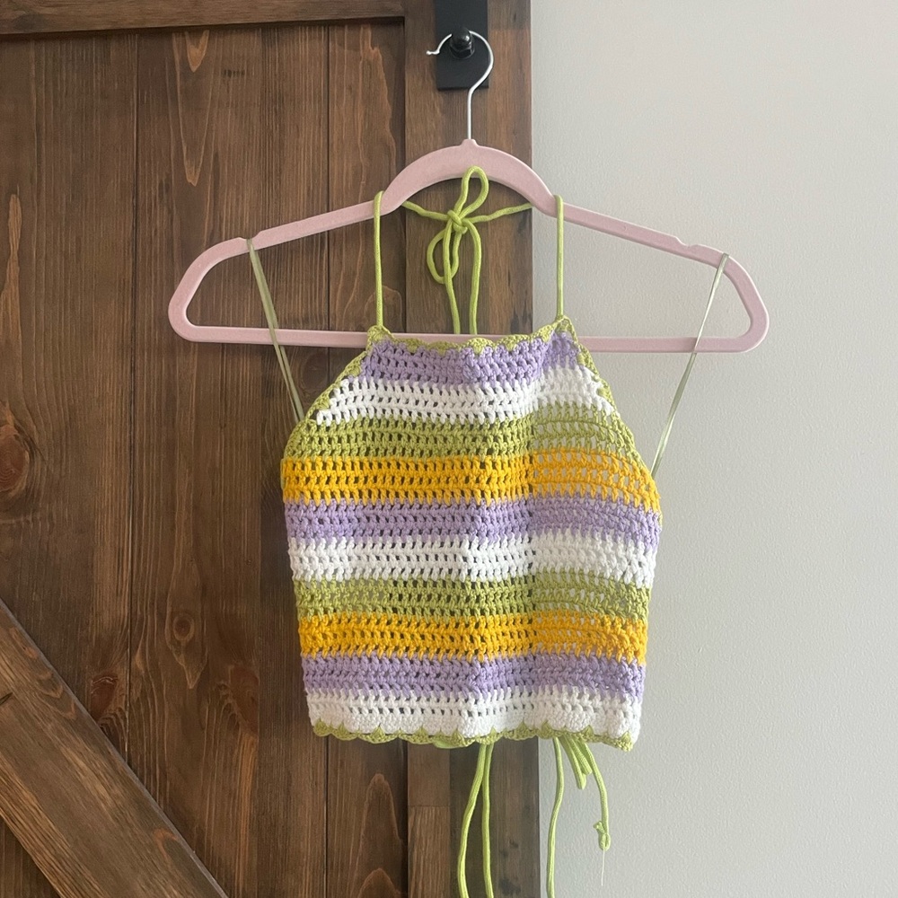 Zara Crochet Striped Open Back Halter Top - Picture 2 of 8